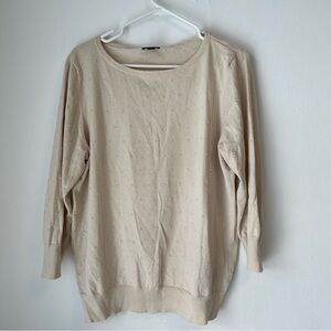 ANN TAYLOR Swiss Dot 3/4 Sleeve Crewneck Sweater Cream Knit Pullover Size XL